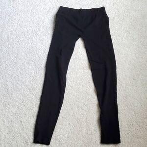 Black Nylon Leggings with Lace on Side - M